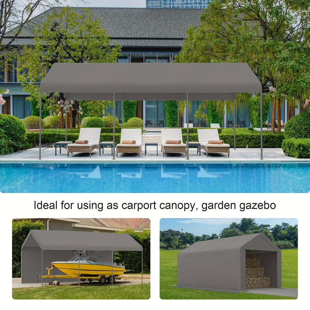 10X20 Ft Steel Canopy Carport Storage Shed, Portable Garage Party Tent, Garage with Detachable Sidewalls & Doors, All-Season Tarp for Carports, Events, And Weddings