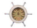 Wooden Whitewashed Ship Wheel Knot Faced Clock 12""