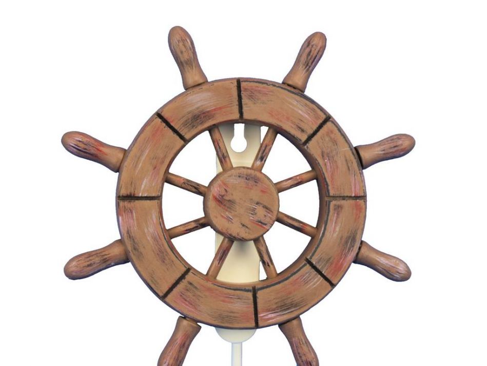 Rustic Wood Finish Decorative Ship Wheel with Hook 8""