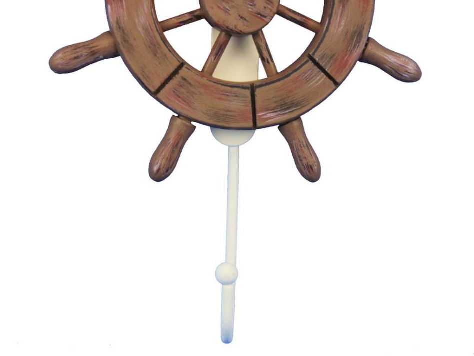 Rustic Wood Finish Decorative Ship Wheel with Hook 8""