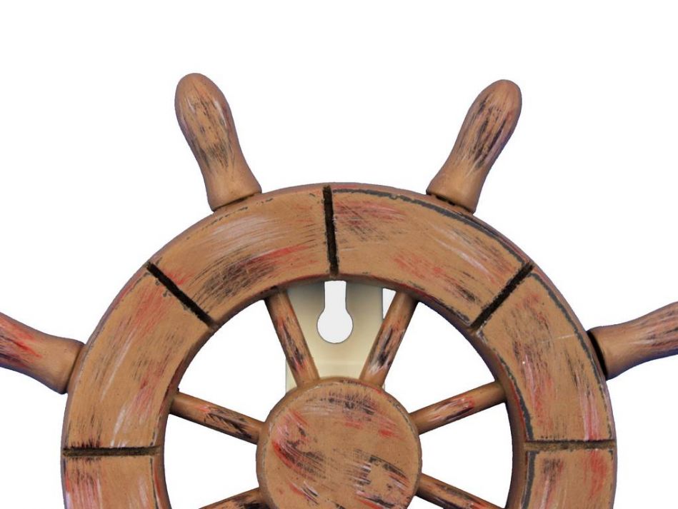 Rustic Wood Finish Decorative Ship Wheel with Hook 8""