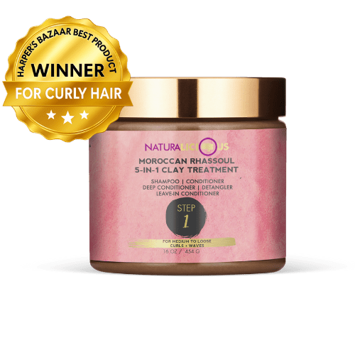 Step 1: Moroccan Rhassoul 5-in-1 Clay Treatment (For Loose Curls)