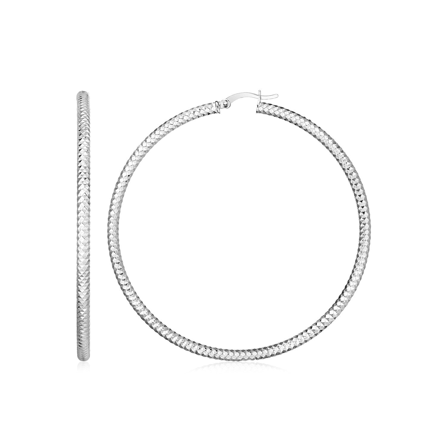 Sterling Silver Large Hoop Earrings with Braid Texture(3x35mm) - PhishStones Products