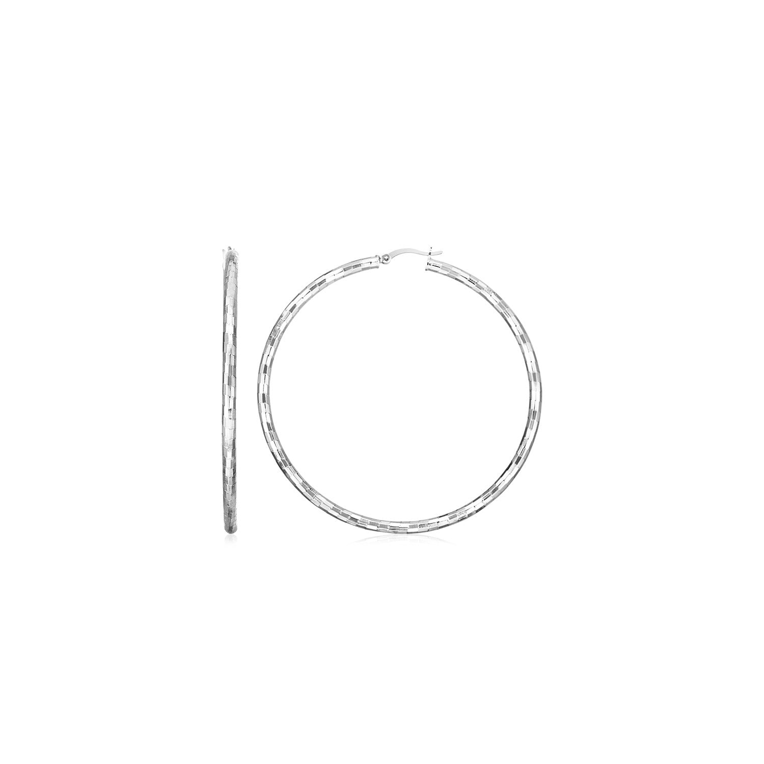 Sterling Silver Large Hoop Earrings with Hammered Texture(3x20mm) - PhishStones Products