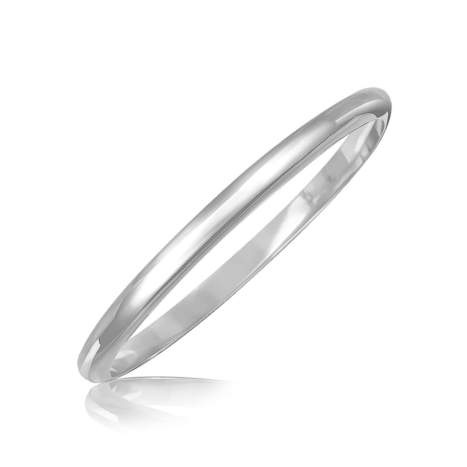 Sterling Silver Rhodium Plated Slim Dome Motif Bangle (6.50 mm) - PhishStones Products