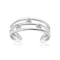 Sterling Silver Rhodium Plated Triple Line Open Motif Cubic Zirconia Toe Ring - PhishStones Products