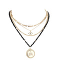 Stone Embellished Evil Eye Pendant Multi Layer Bib Necklace