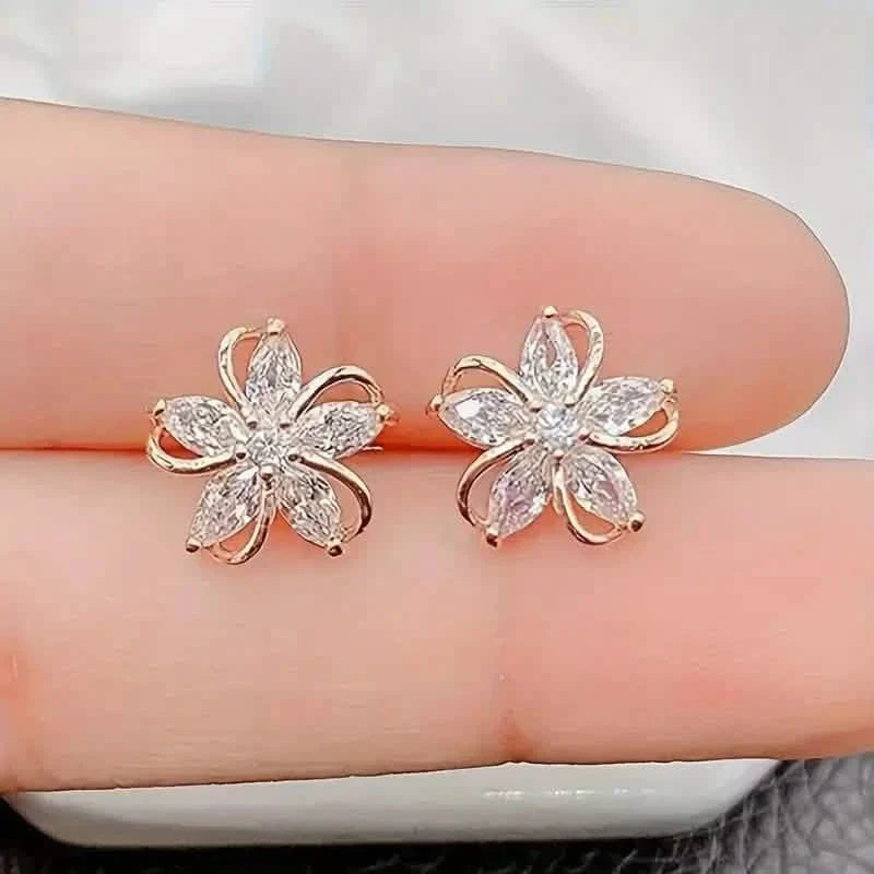 Stylish Zirconia Petal Flower Stud Earrings