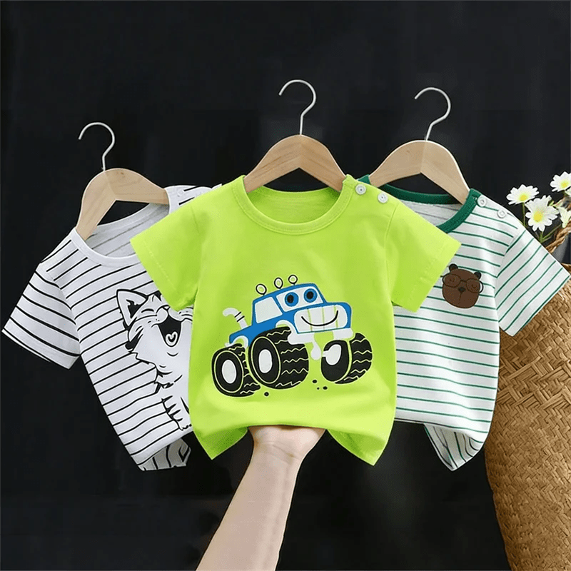 Summer Kids' Tops and T-shirts 100% Cotton Graphic T Shirt Boy Wear Tees Korean Kids Girls Clothes Cartoon Car 2026 Baby Stuff - PhishStones Products
