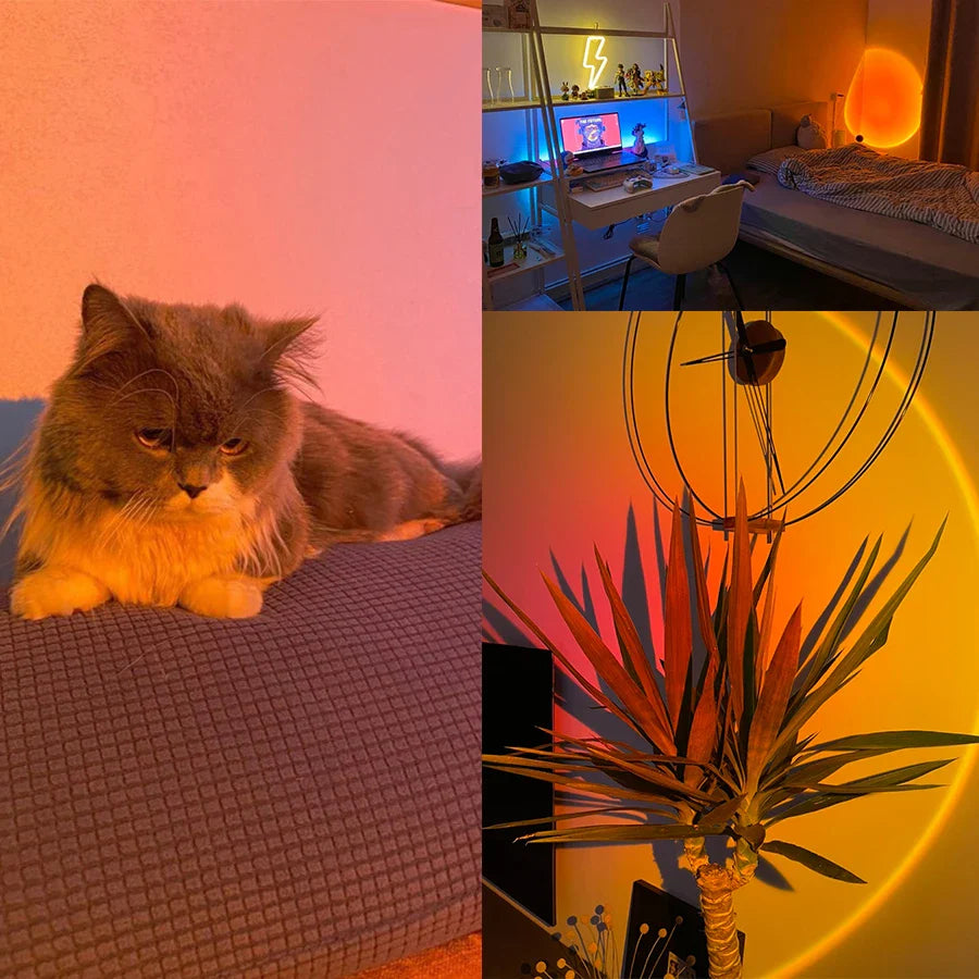 Sunset LED Projection Lamp — USB RGB Night Light, App & Remote Controlled Room Decor for Photography, Parties & Birthdays - PhishStones Products