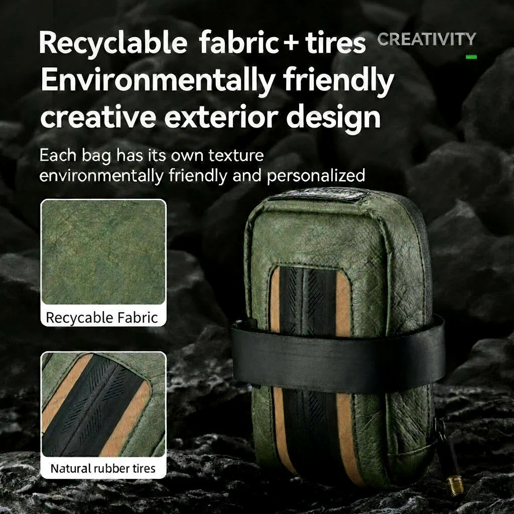Sustainable Eco-Friendly Recycled Tire Bike Saddle Bag 0.4L ROAD TO SKY