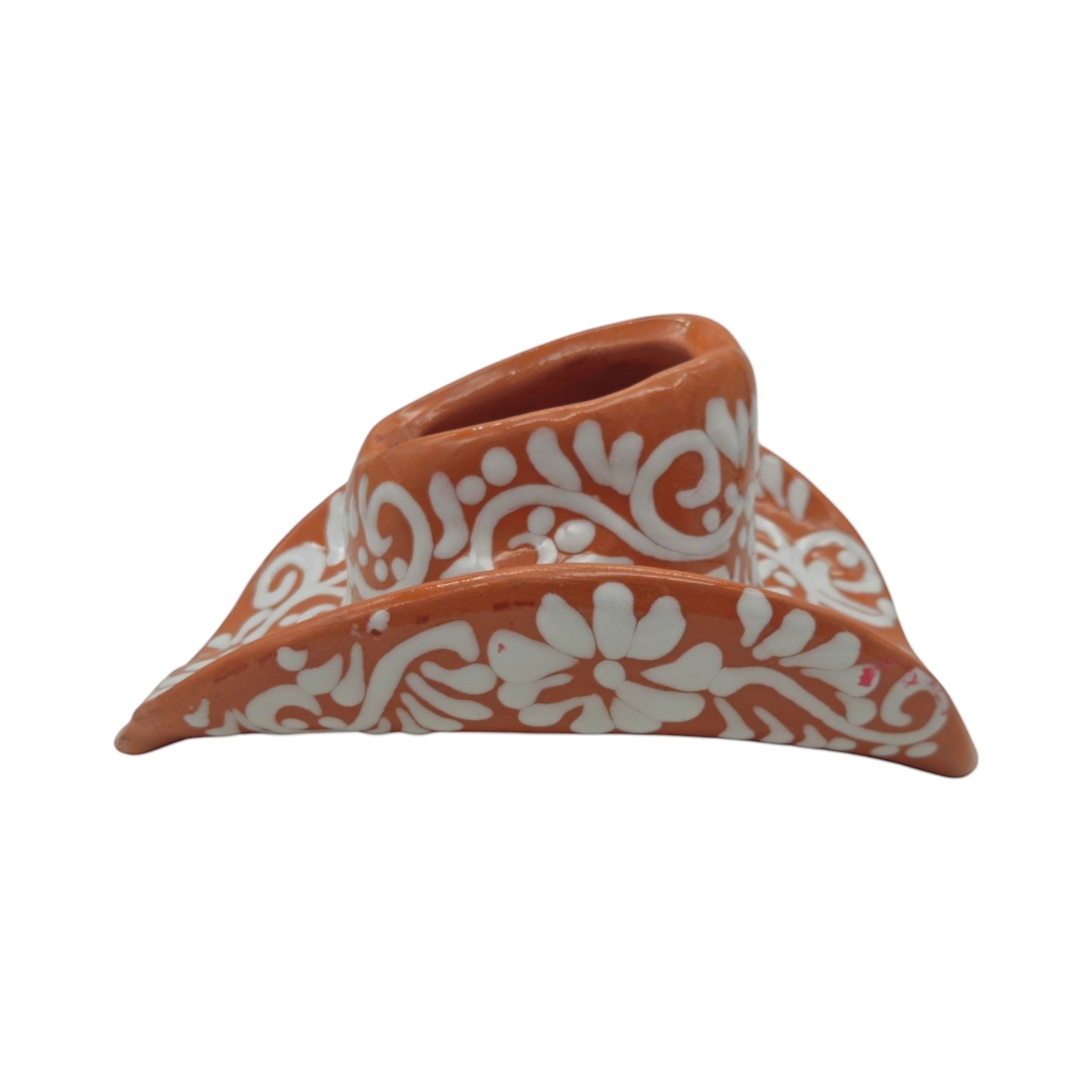 Talavera Sombrero Planter | Brown & White Floral Design