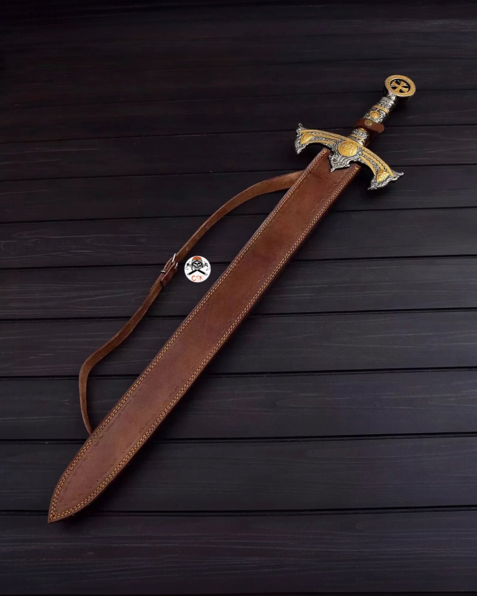 Templar Knights Sword Damascus Steel Crusader Sword Custom Hand Forged Blade - PhishStones Products