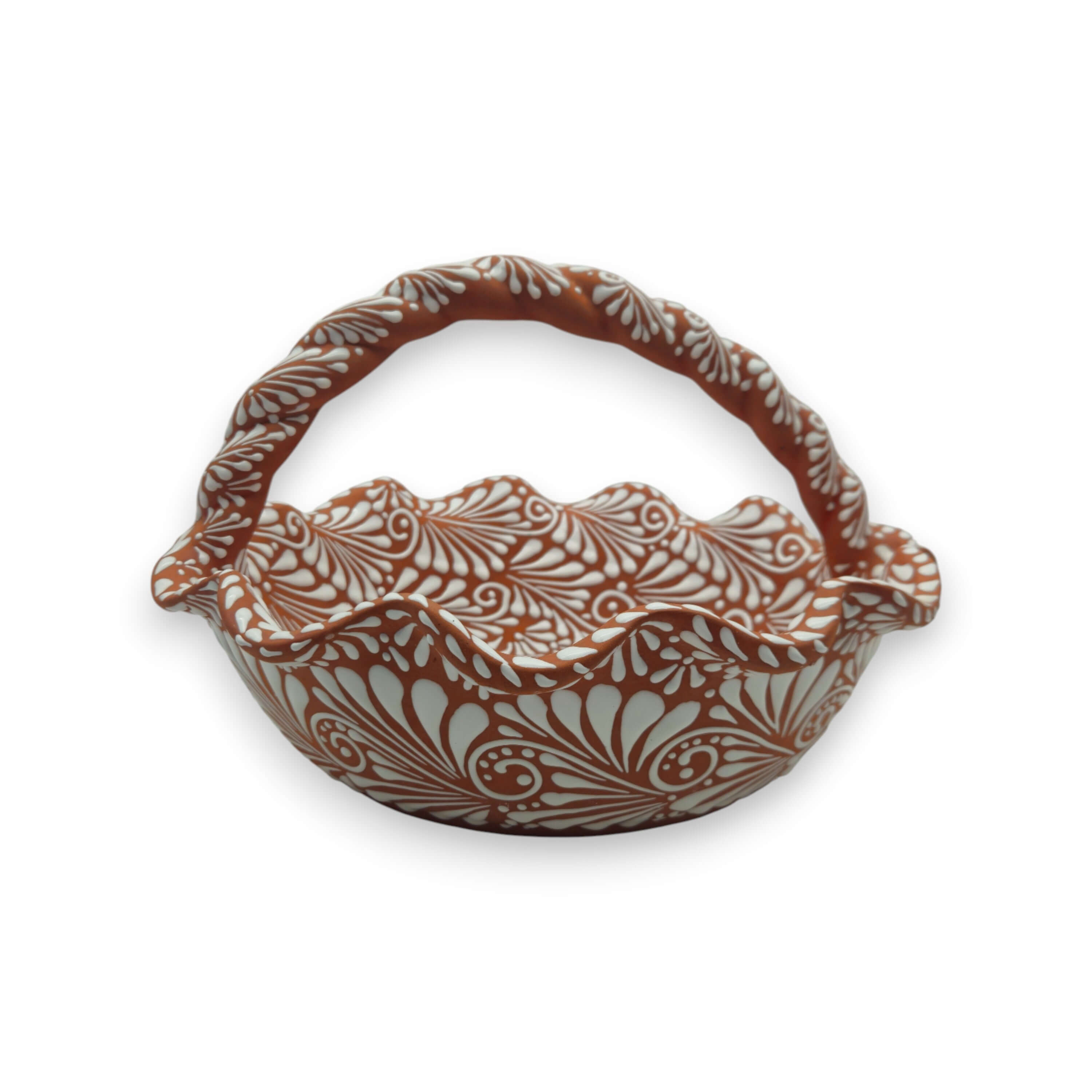 Terracotta & White Talavera Basket | Handmade Ceramic Bowl