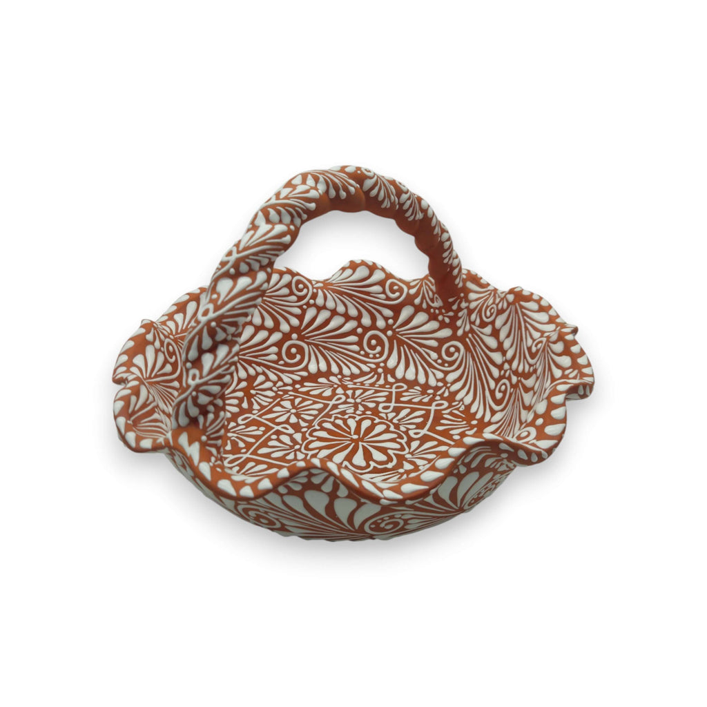 Terracotta & White Talavera Basket | Handmade Ceramic Bowl