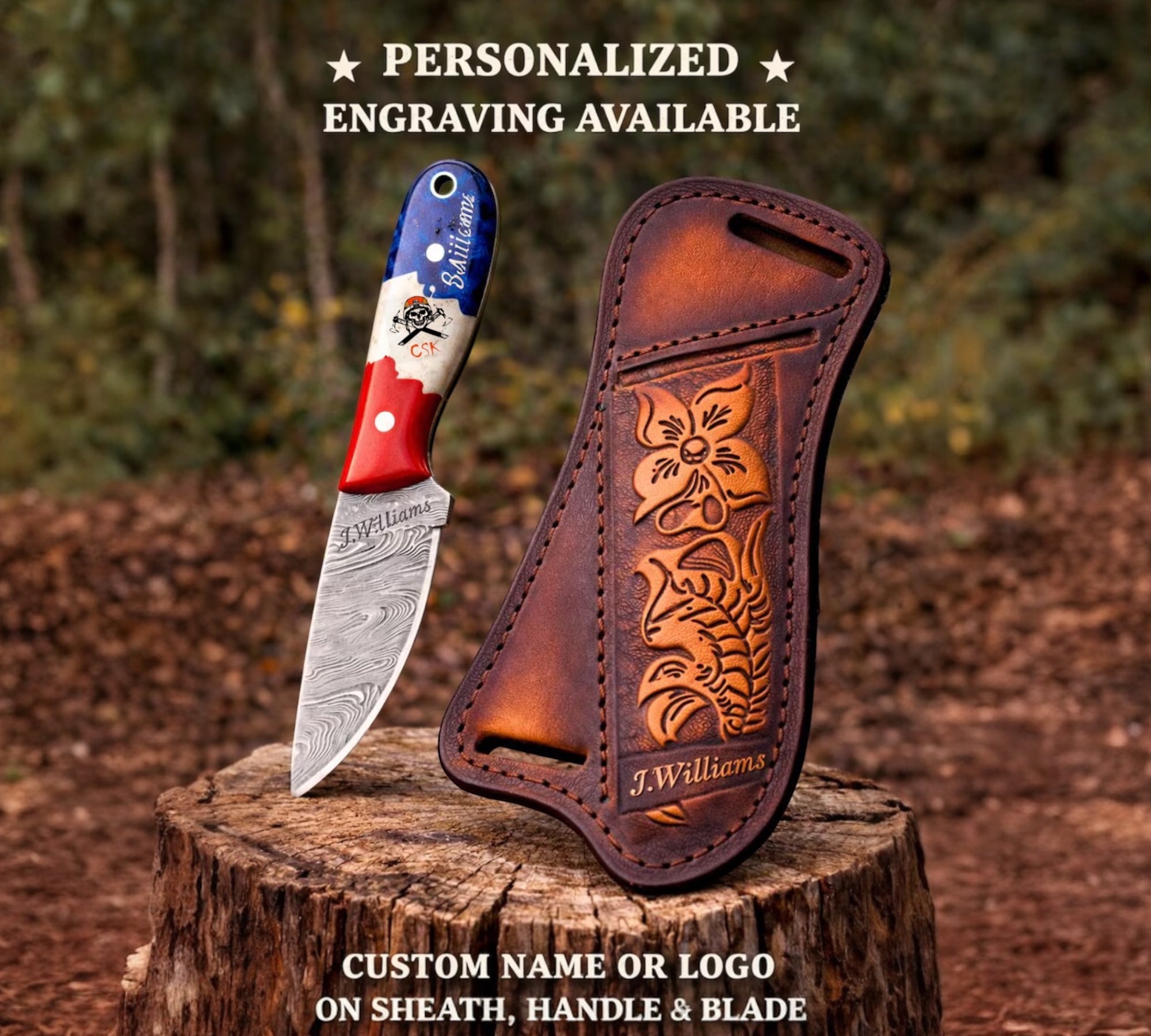 Texas Buckaroo Knife – 3” Damascus Ranch Blade With Pancake Sheath - PhishStones Products