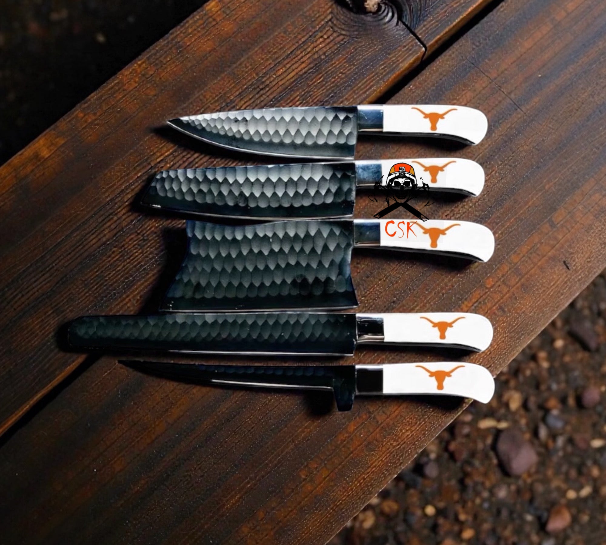 Texas Longhorn Logo Chef Knife Set, 5 - Piece High Carbon Steel Kitchen Knives - PhishStones Products