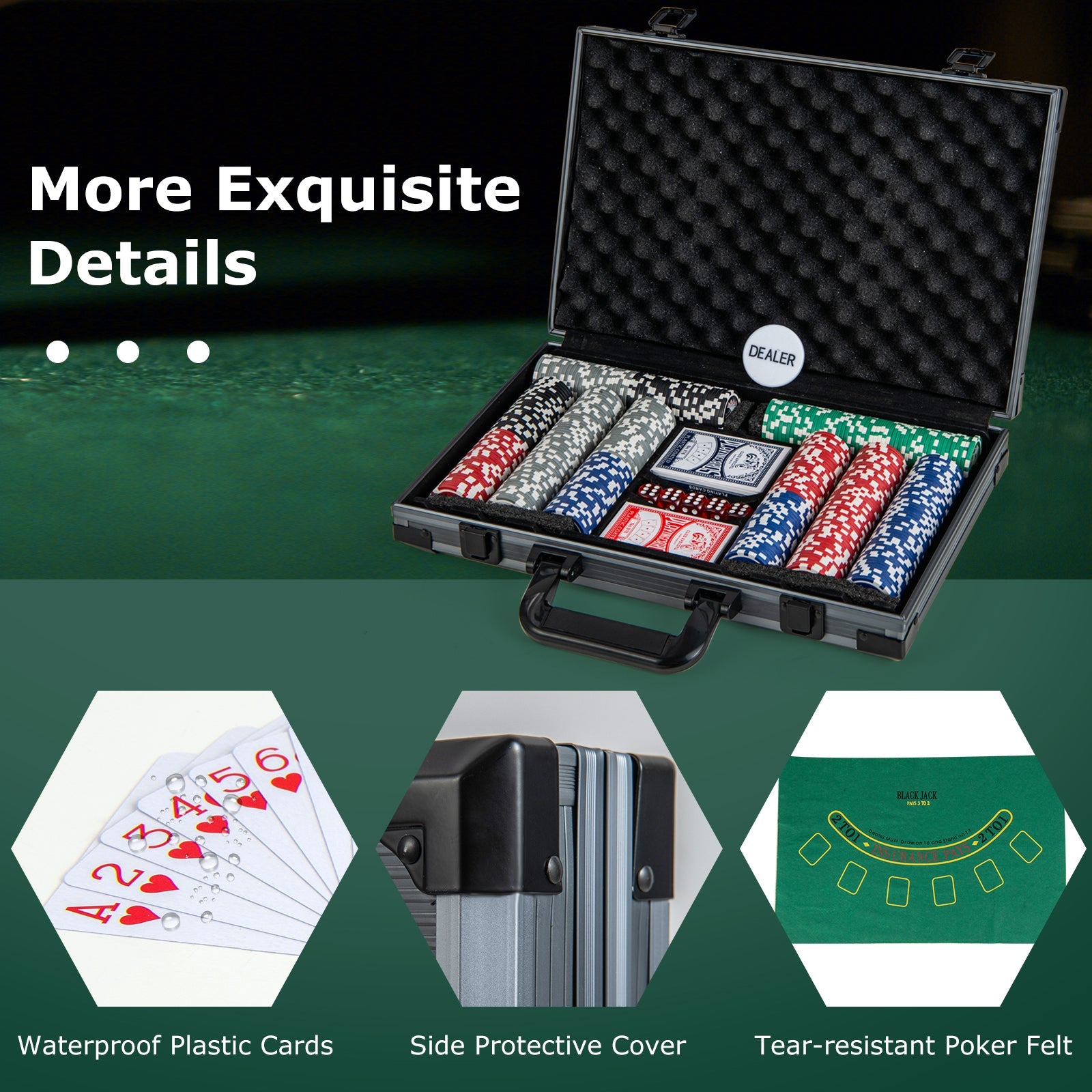 Texas Holdem Poker Chip Set Casino Poker Chips with 400 Pieces Chips-Black