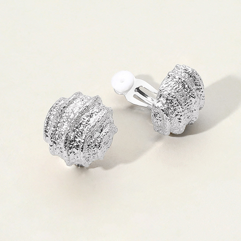 Textured Metal Ripple Ball Clip On Earrings