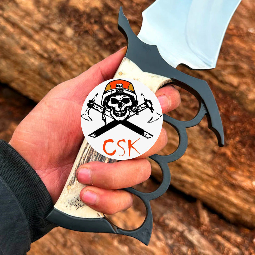 The Warlord's Claw - Custom Antler Handle Combat Knife with Knuckle Guard - PhishStones Products