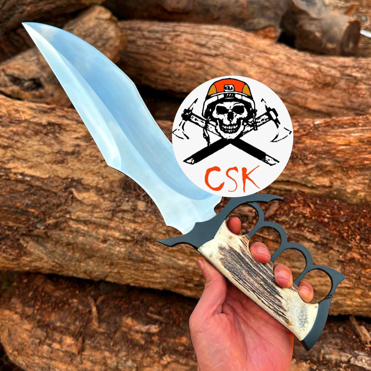 The Warlord's Claw - Custom Antler Handle Combat Knife with Knuckle Guard - PhishStones Products