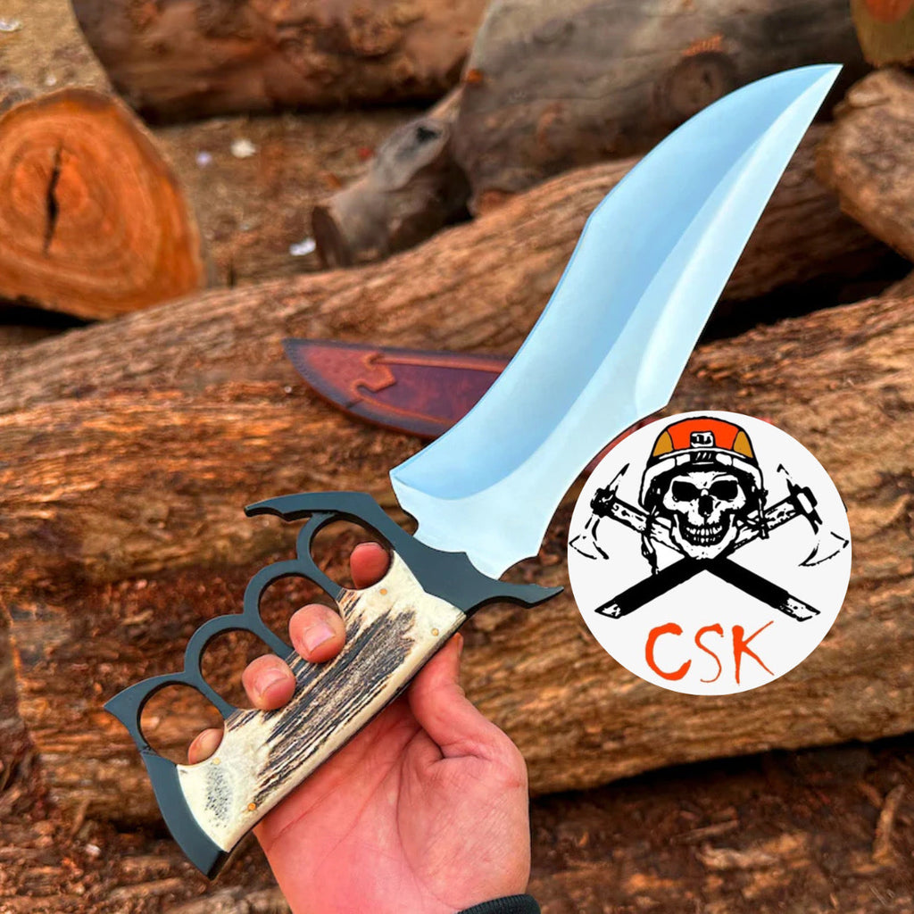 The Warlord's Claw - Custom Antler Handle Combat Knife with Knuckle Guard - PhishStones Products