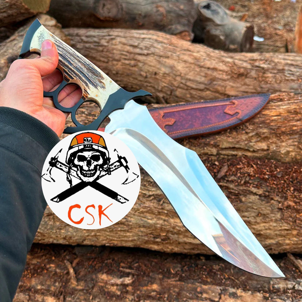 The Warlord's Claw - Custom Antler Handle Combat Knife with Knuckle Guard - PhishStones Products