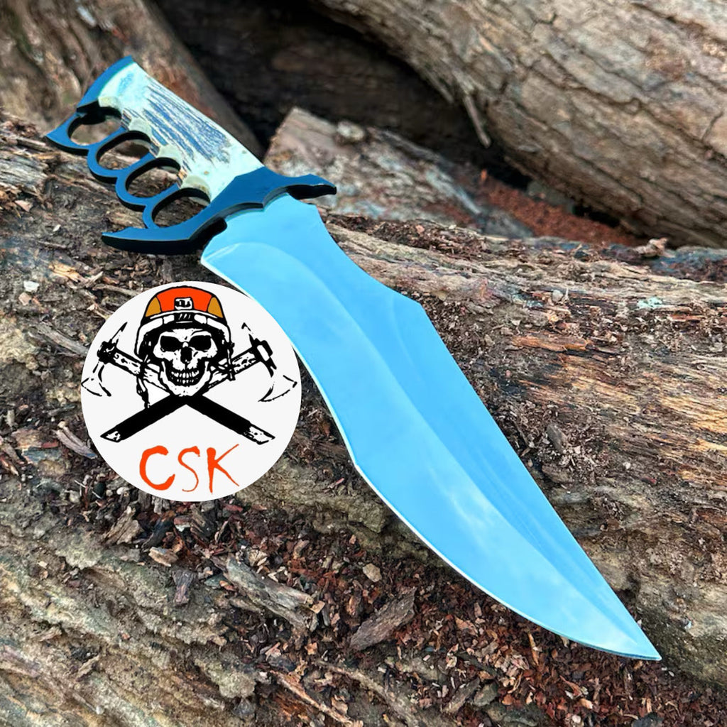The Warlord's Claw - Custom Antler Handle Combat Knife with Knuckle Guard - PhishStones Products