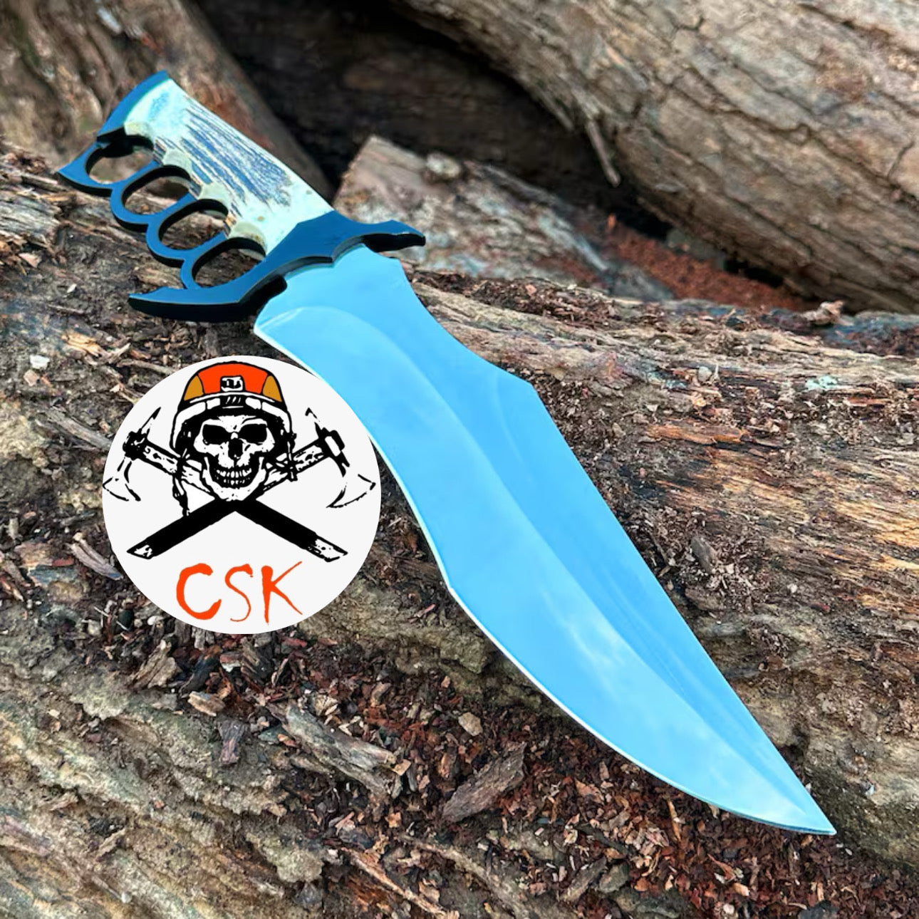 The Warlord's Claw - Custom Antler Handle Combat Knife with Knuckle Guard - PhishStones Products