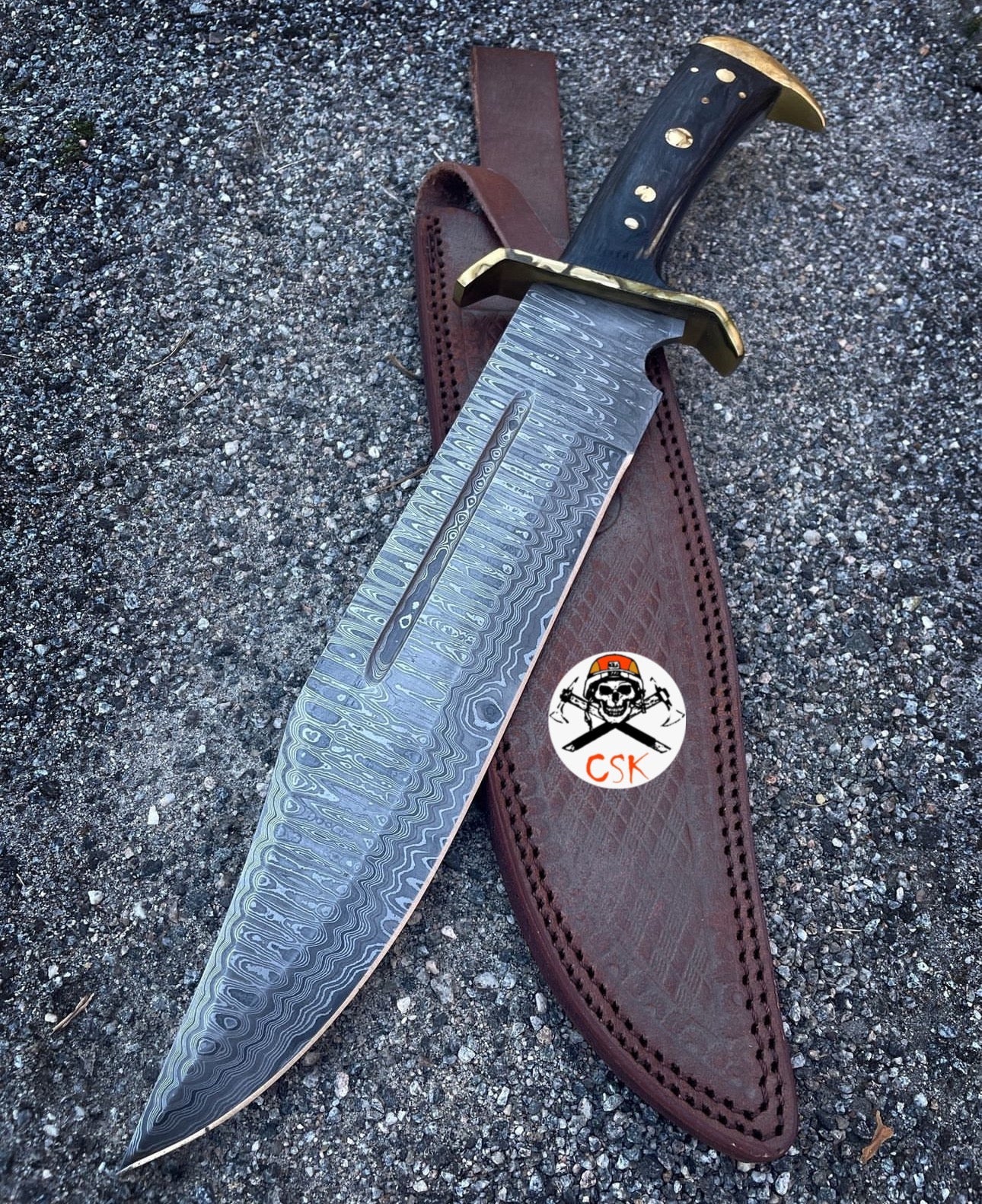 Timber Rattler Western Outlaw Damascus Knife With Full Tang Beast of a Blade by cskforged - PhishStones Products
