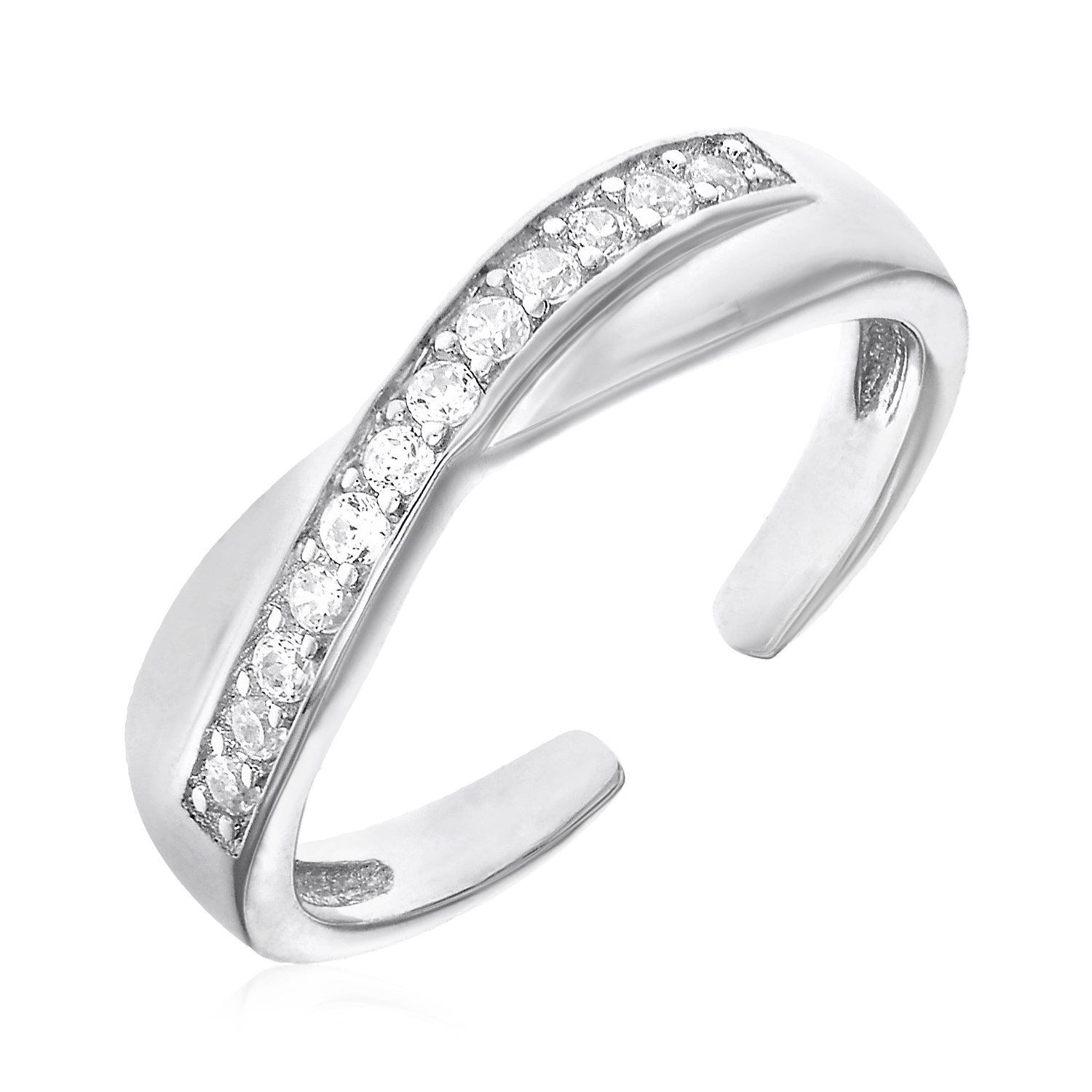 Toe Ring with Crossover Motif in Sterling Silver with Cubic Zirconia - PhishStones Products