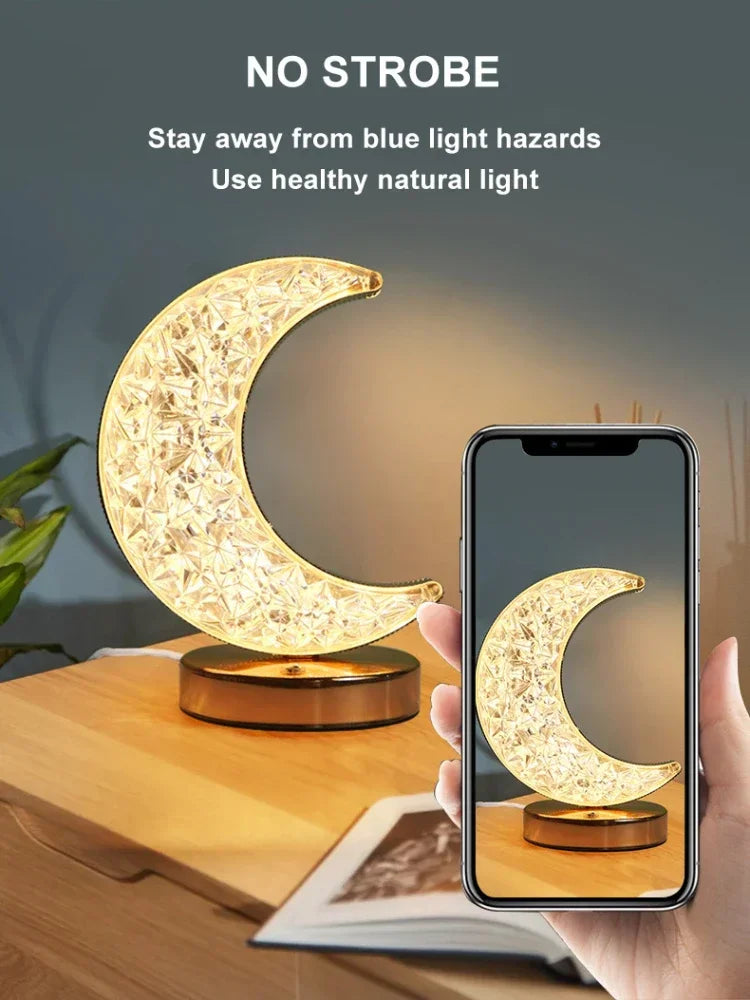 Touch Dimmable LED Moon & Star Night Light – Rechargeable USB Bedside Ambient Lamp, 3 - Color Stepless Dimmer - PhishStones Products