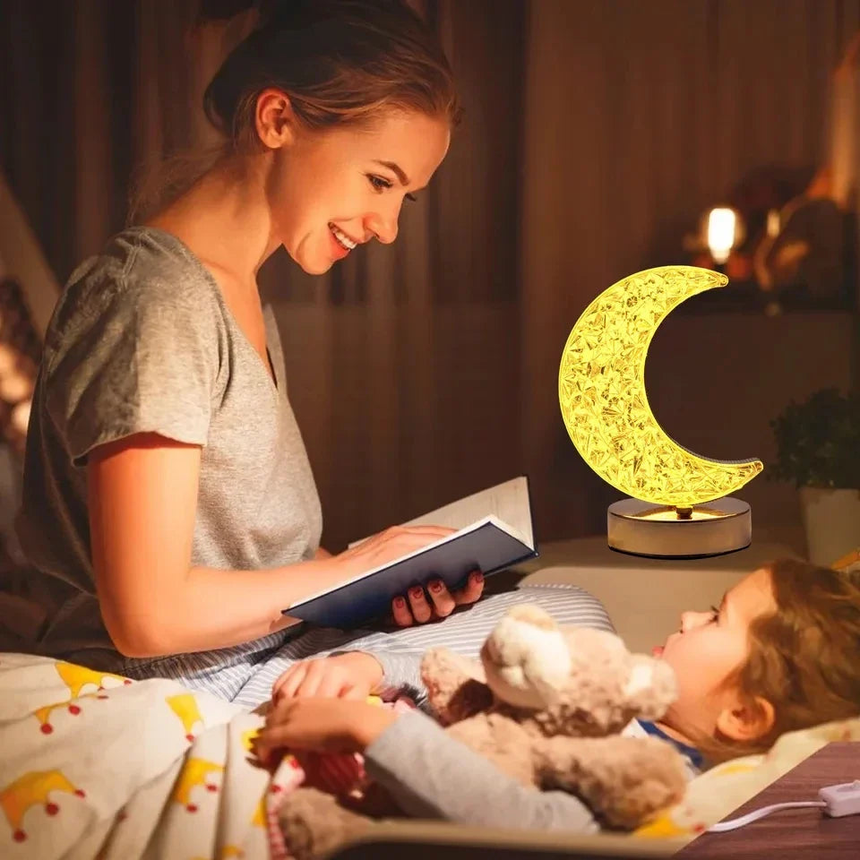 Touch Dimmable LED Moon & Star Night Light – Rechargeable USB Bedside Ambient Lamp, 3 - Color Stepless Dimmer - PhishStones Products