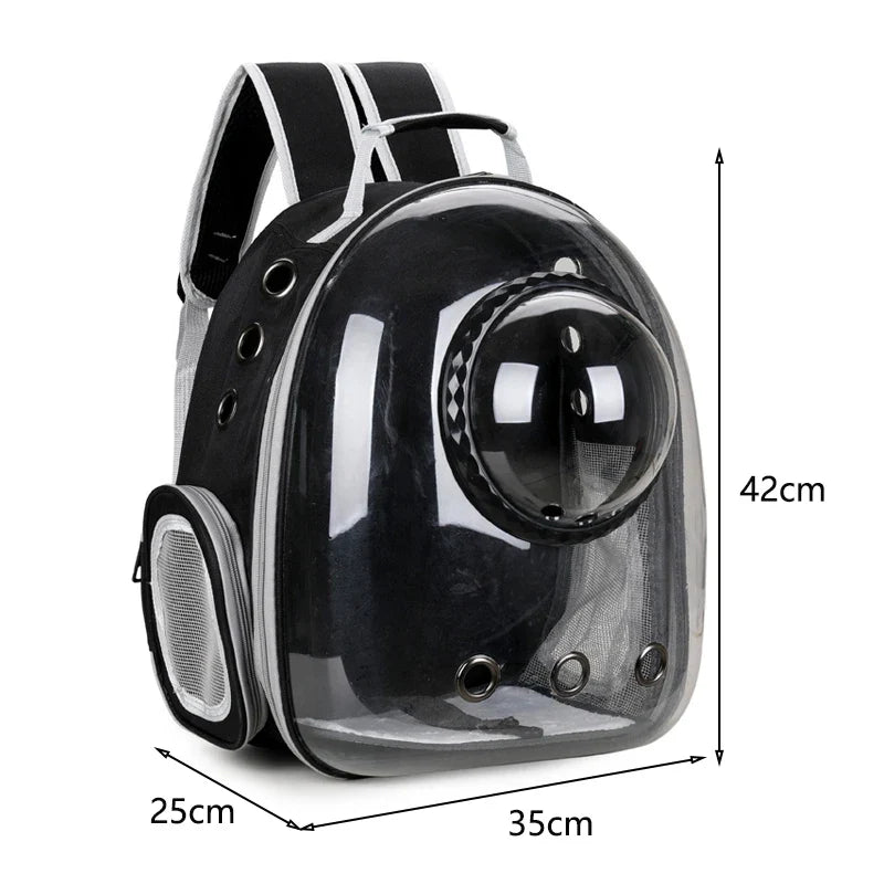 Transparent Bubble Pet Backpack Carrier — Space Capsule Design with Ventilation & Side Pocket | 35 x 25 x 42 cm (13.8 x 9.8 x 16.5 in) — For Cats & Small Dogs - PhishStones Products