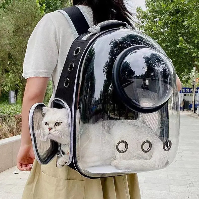 Transparent Bubble Pet Backpack Carrier — Space Capsule Design with Ventilation & Side Pocket | 35 x 25 x 42 cm (13.8 x 9.8 x 16.5 in) — For Cats & Small Dogs - PhishStones Products
