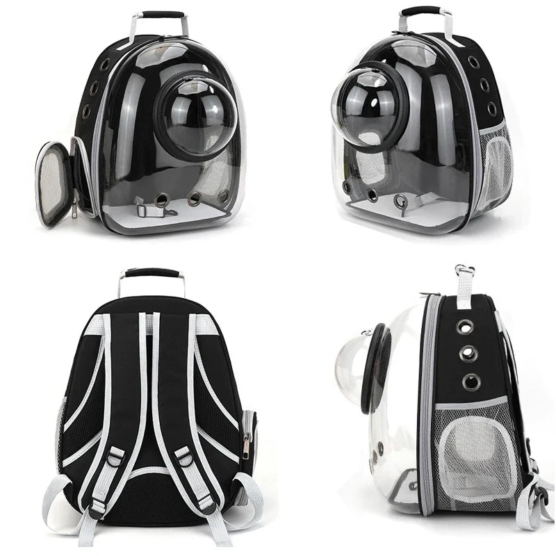 Transparent Bubble Pet Backpack Carrier — Space Capsule Design with Ventilation & Side Pocket | 35 x 25 x 42 cm (13.8 x 9.8 x 16.5 in) — For Cats & Small Dogs - PhishStones Products
