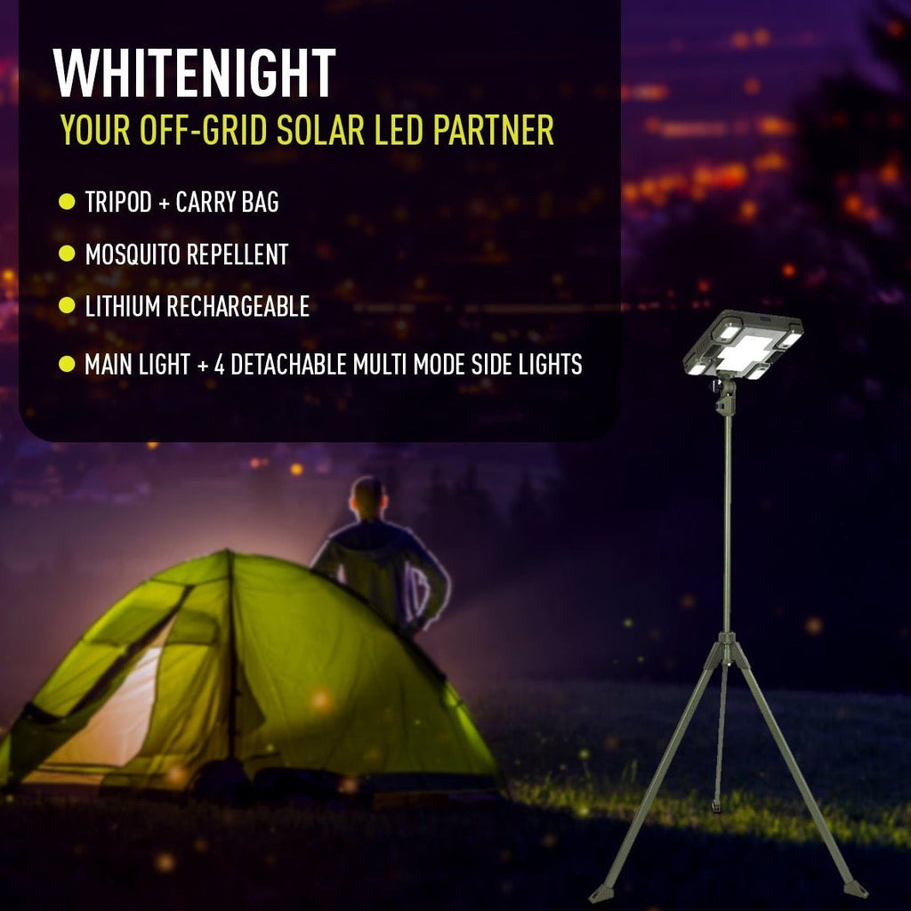 TRU De - LIGHT WHITENIGHT Multipurpose Solar / AC / DC - Garden, Camping Main Light + 3 Independent Detachable Multi Mode Side Lights / Tripod + Carrying Bag - PhishStones Products