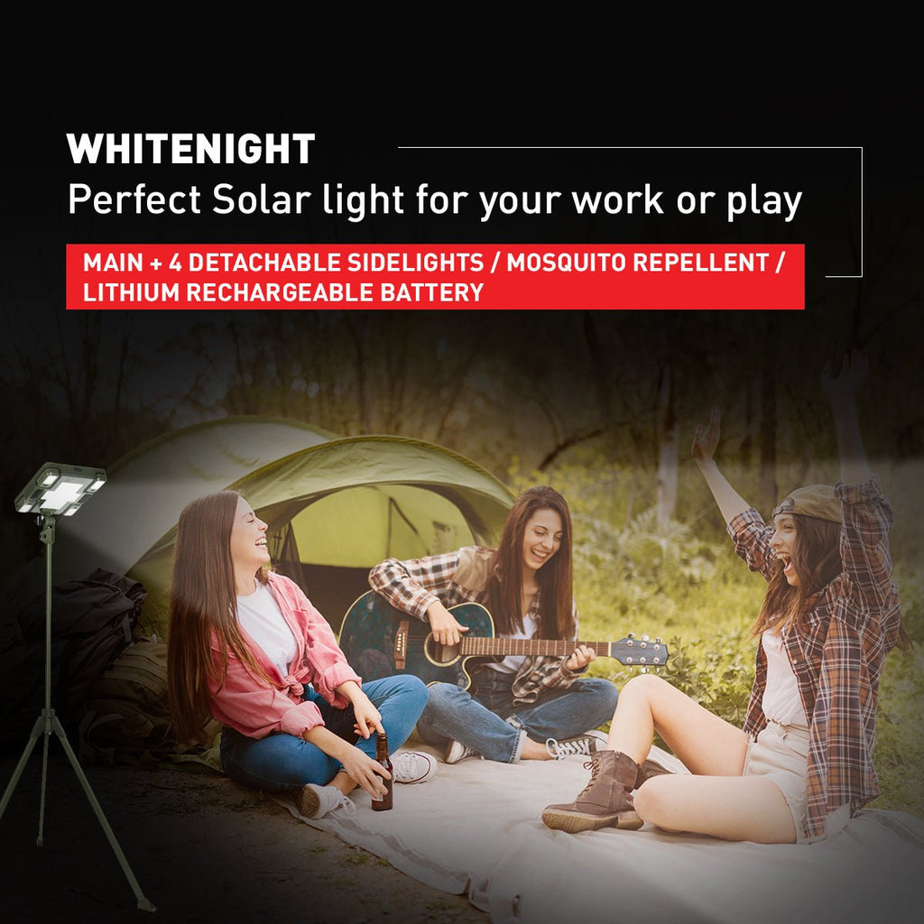 TRU De - LIGHT WHITENIGHT Multipurpose Solar / AC / DC - Garden, Camping Main Light + 3 Independent Detachable Multi Mode Side Lights / Tripod + Carrying Bag - PhishStones Products