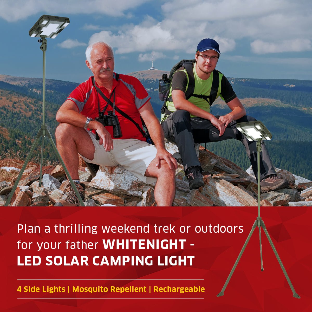 TRU De - LIGHT WHITENIGHT Multipurpose Solar / AC / DC - Garden, Camping Main Light + 3 Independent Detachable Multi Mode Side Lights / Tripod + Carrying Bag - PhishStones Products