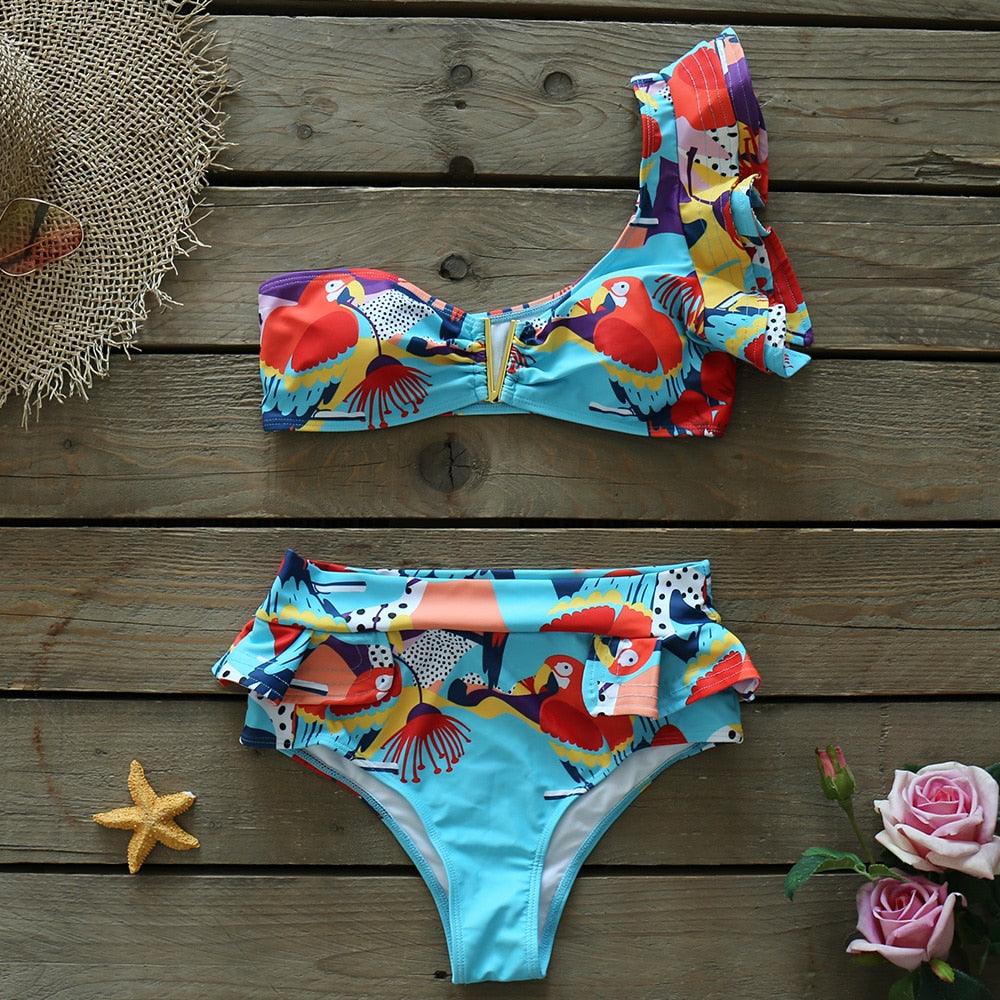 Two-Pieces Women Push-Up Padded Bra Ruffles Bandage Bikini Set Swimsuit Women's Bathing Suits Ruffles Flounce Bikini Sets Low Rise Two Piece Swimsuit Swimwear Bathing Suit Beachwear