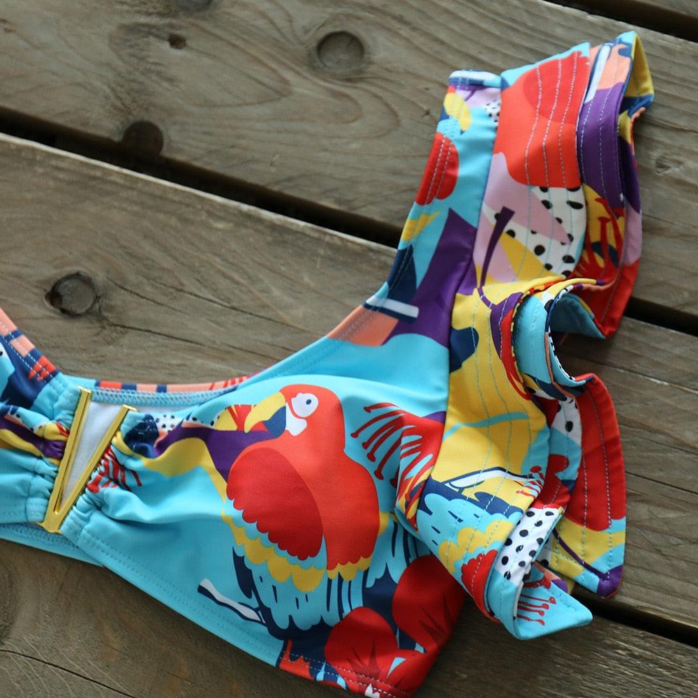 Two-Pieces Women Push-Up Padded Bra Ruffles Bandage Bikini Set Swimsuit Women's Bathing Suits Ruffles Flounce Bikini Sets Low Rise Two Piece Swimsuit Swimwear Bathing Suit Beachwear