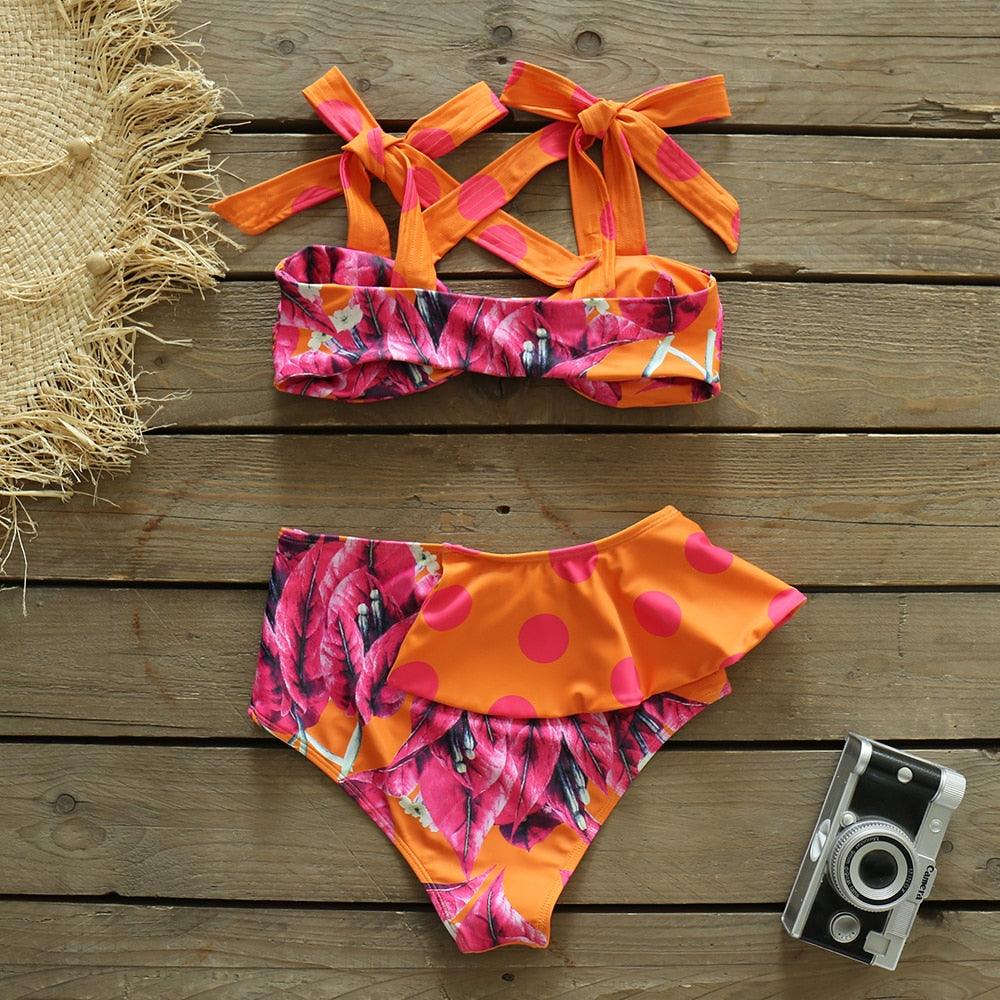 Two-Pieces Women Push-Up Padded Bra Ruffles Bandage Bikini Set Swimsuit Women's Bathing Suits Ruffles Flounce Bikini Sets Low Rise Two Piece Swimsuit Swimwear Bathing Suit Beachwear