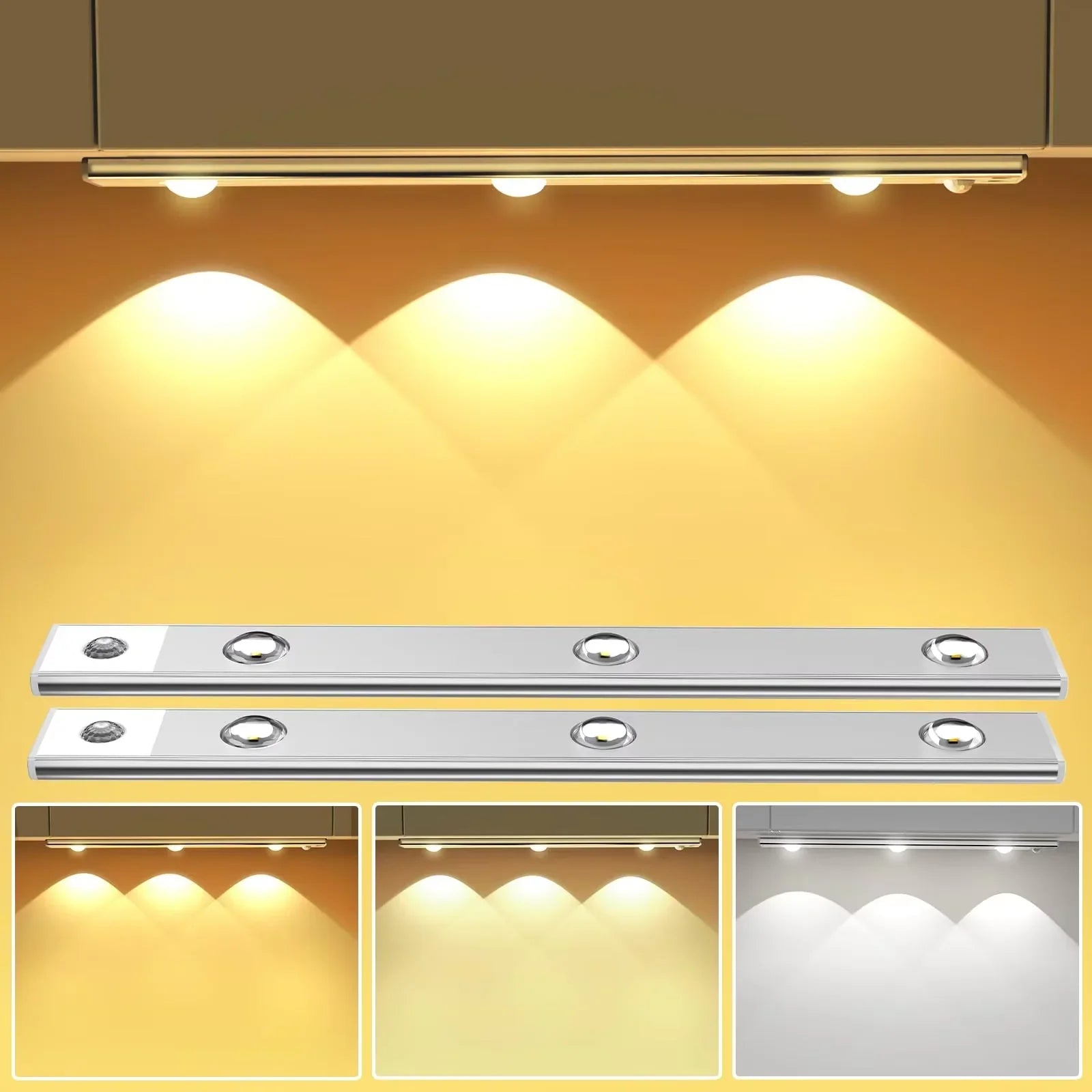 Ultra Thin Motion Sensor LED Cabinet Light - Dimmable USB Rechargeable, 3 Color Modes for Kitchen Wardrobe Bedroom Stairs - PhishStones Products