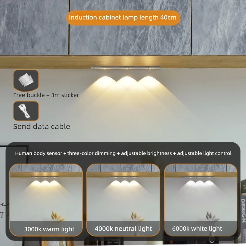 Ultra Thin Motion Sensor LED Cabinet Light - Dimmable USB Rechargeable, 3 Color Modes for Kitchen Wardrobe Bedroom Stairs - PhishStones Products