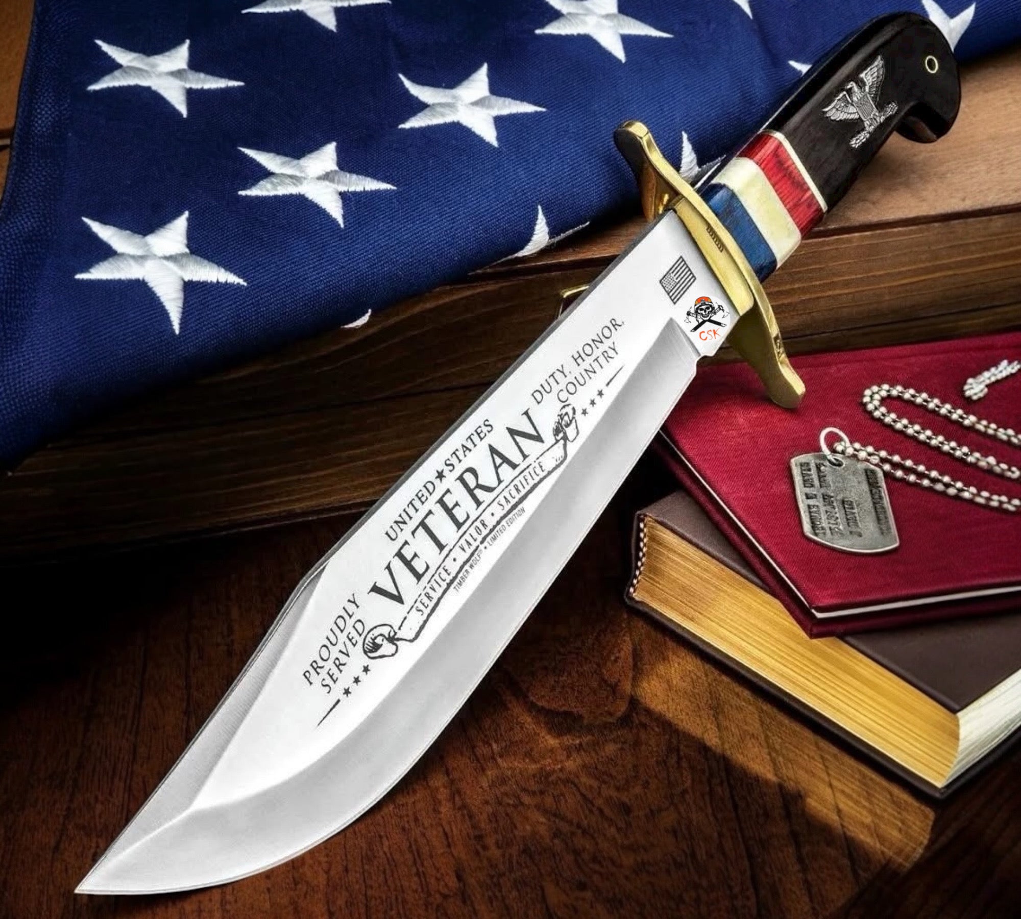 United States Veteran Bowie Knife – Patriotic Tribute Blade | Honor, Duty & Country Collector’s Knife - PhishStones Products