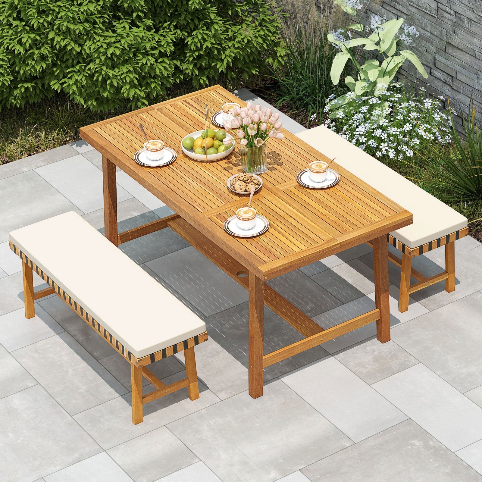 3-Piece Patio Dining Set for 4 People Farmhouse Furniture