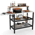 Outdoor Foldable Grill Table with Flip-Up Top and 2 Storage Shelves for Backyard Garden