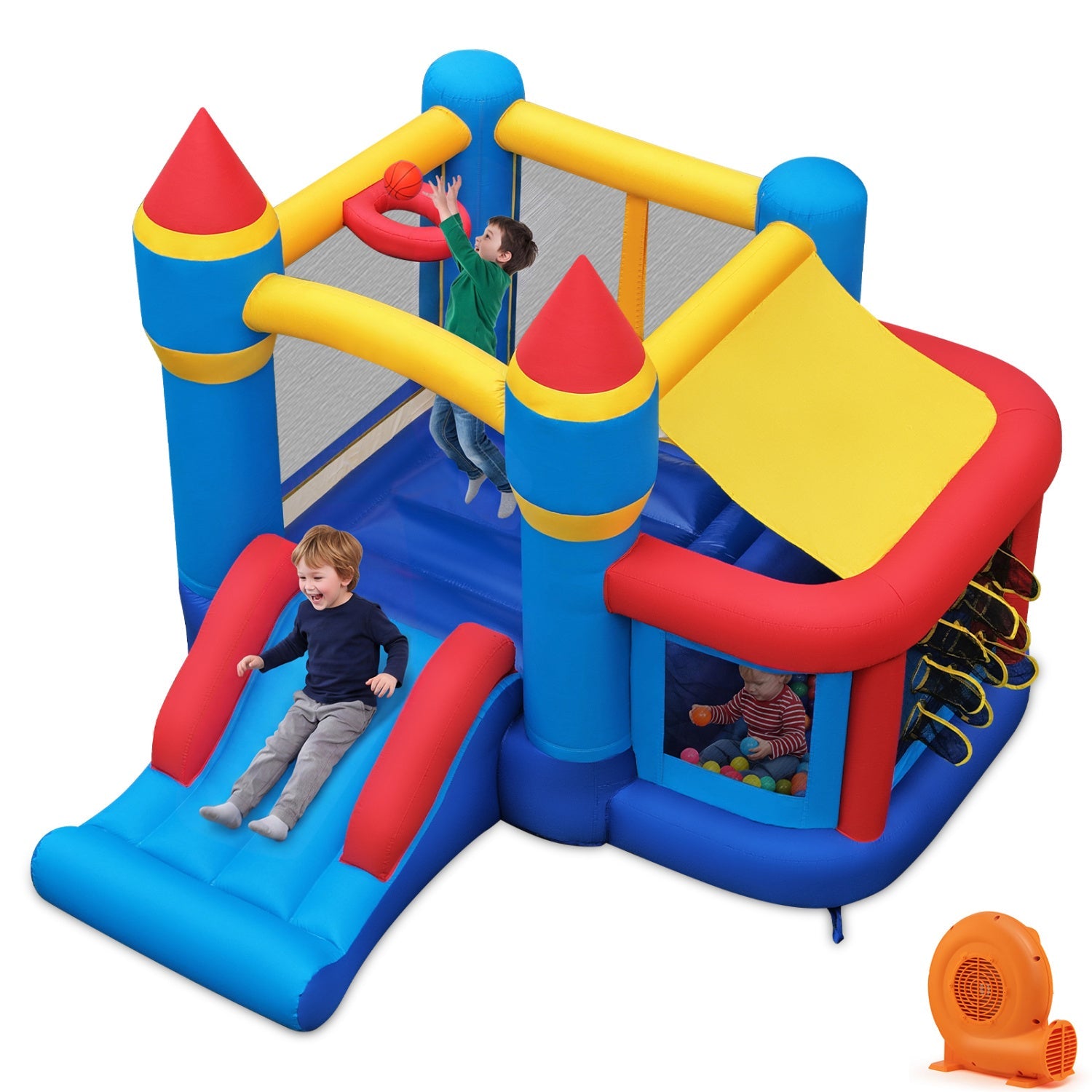 Inflatable Bounce House with Slide, Ball Pit & 550W Blower