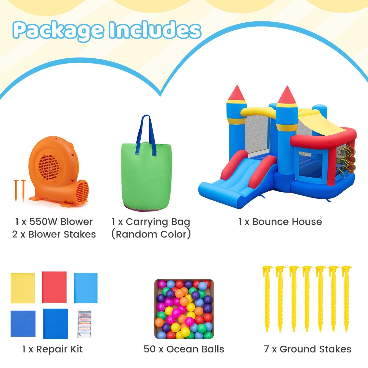 Inflatable Bounce House with Slide, Ball Pit & 550W Blower
