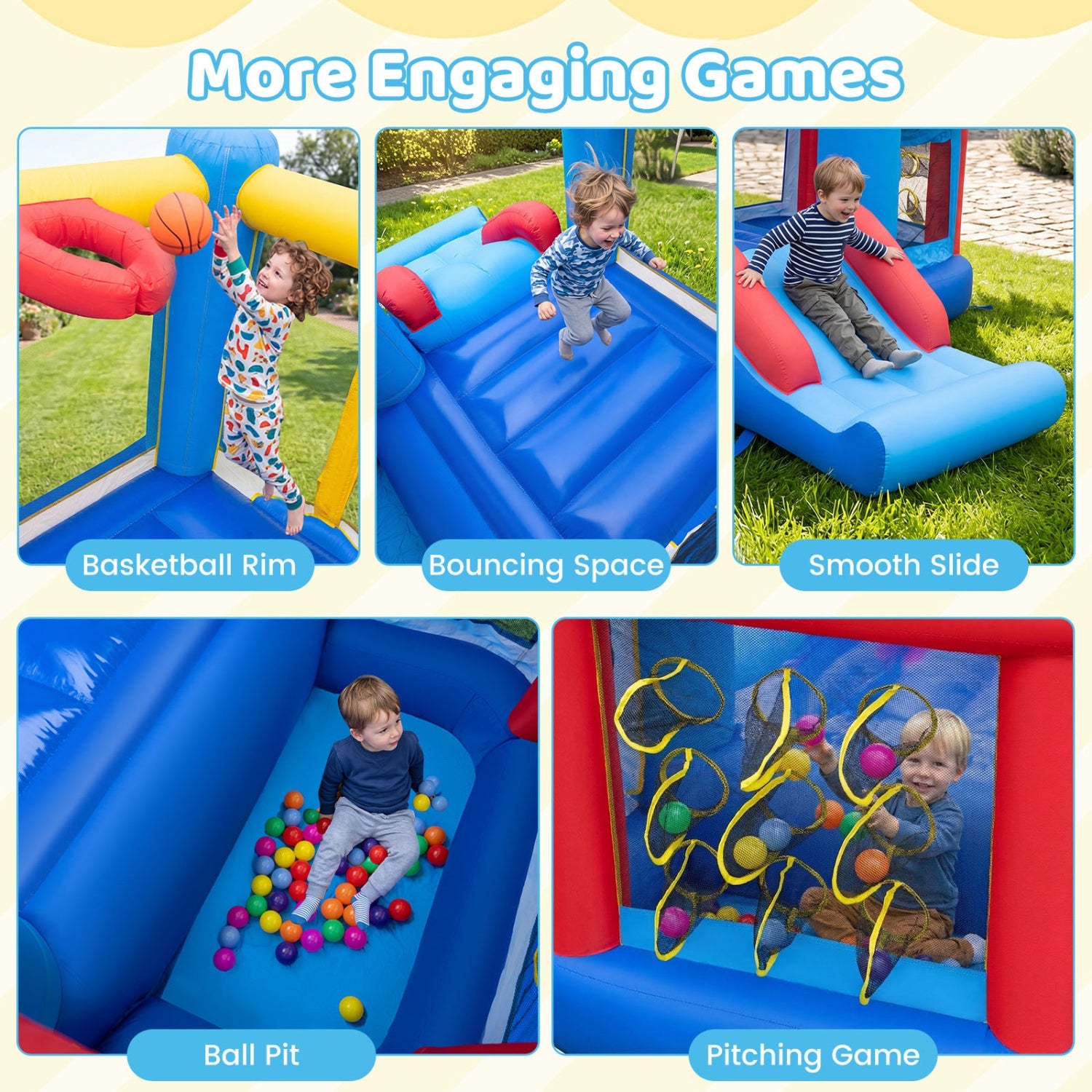 Inflatable Bounce House with Slide, Ball Pit & 550W Blower